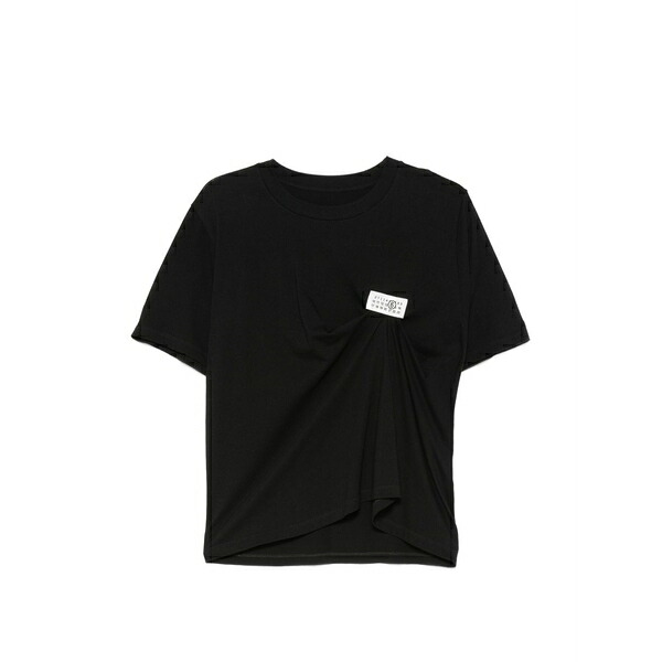 マルタンマルジェラ メンズ プルオーバー トップス Logo-patch gathered t-shirt Black