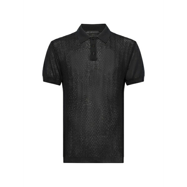 ロウブランド メンズ スポーツシャツ トップス Chevron-knit polo shirt Black