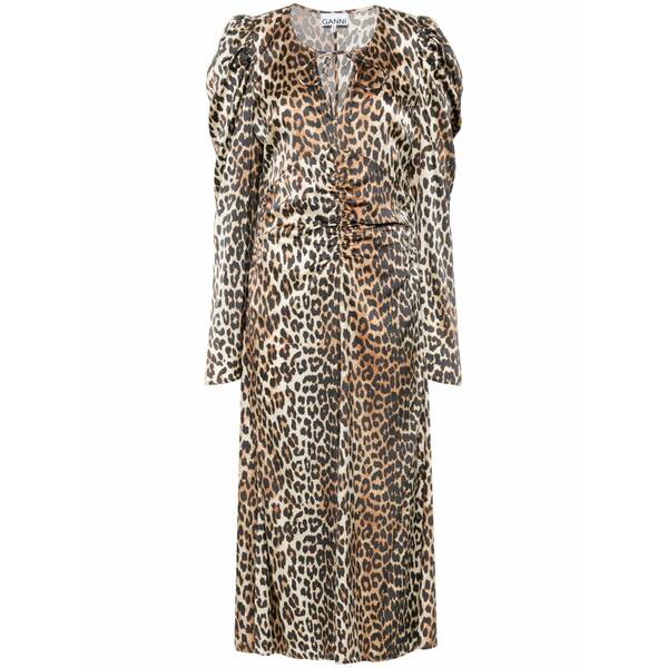 ガニー レディース 衣装 トップス Leopard-print ruched MIDI dress Brown