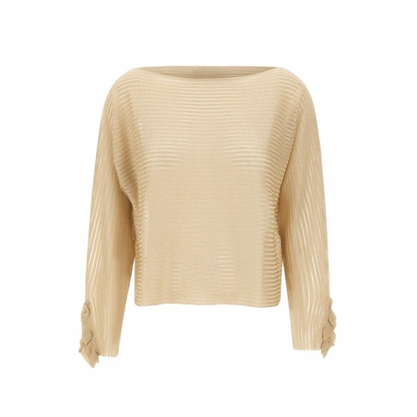 リュージョー レディース Tシャツ トップス Striped ruffled top Neutrals｜asty