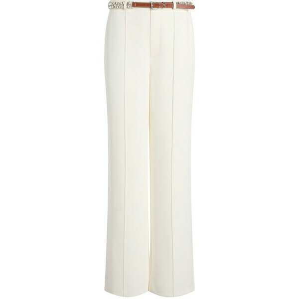 サンクアセプト レディース 心地よいズボン下 ボトムス Rhinestone belt ester trousers  White