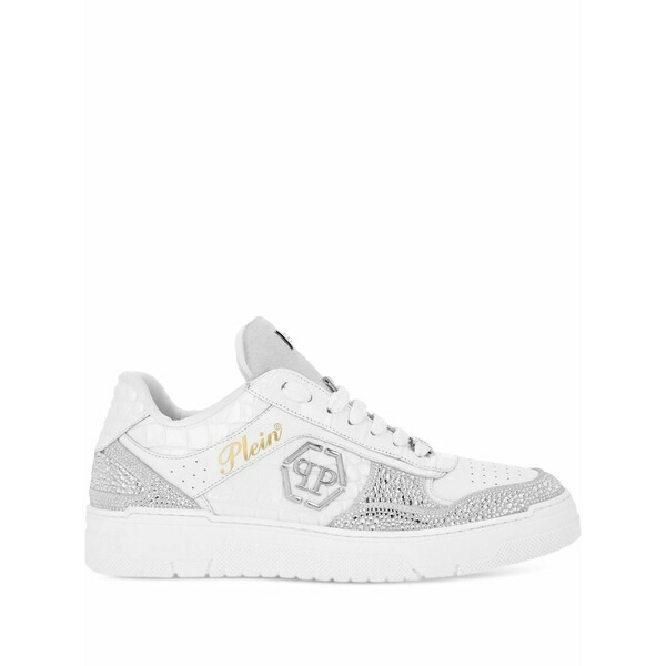 フィリップ飾り気のない メンズ スニーカー シューズ Crystal-embellished low-top sneakers White