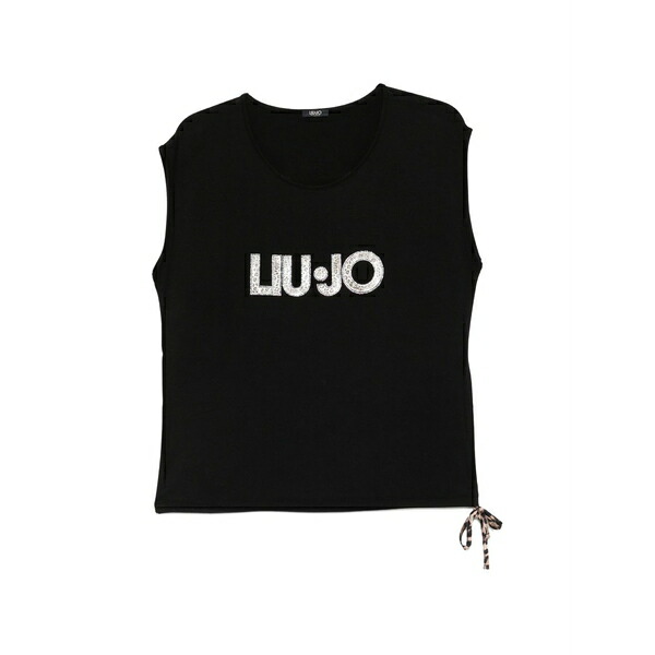 リュージョー レディース カットソー トップス Logo-print drawstring-hem t-shirt Black
