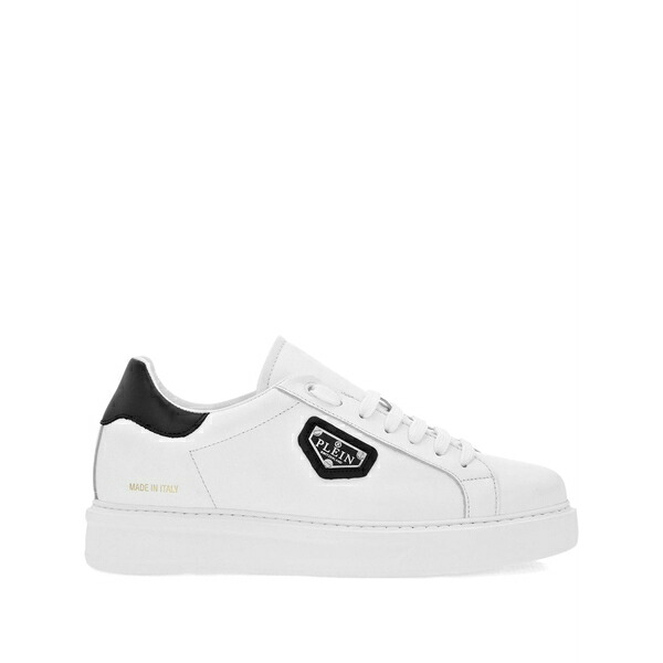 フィリップ飾り気のない メンズ スニーカー シューズ Logo-plaque leather trainers White