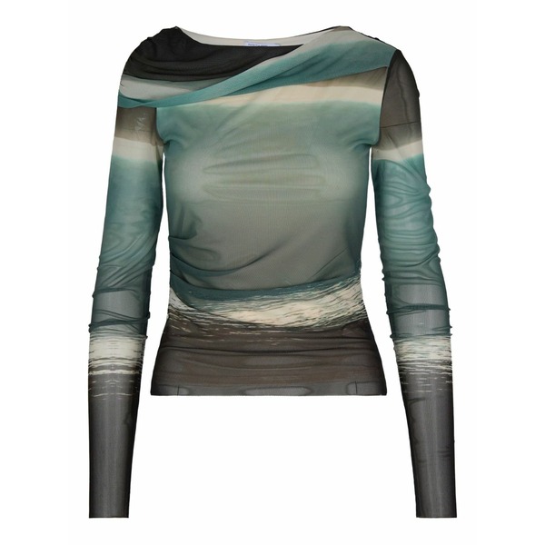 パトリツィア ペペ レディース プルオーバー トップス Seascape-print mesh t-shirt Green