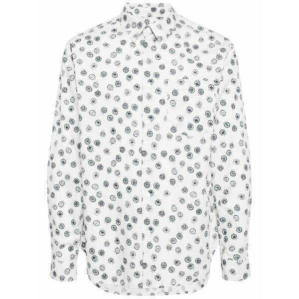 棲み家 狐狸 メンズ プルオーバー トップス Graphic-print cotton shirt  Blue