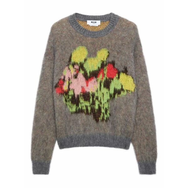 エムエスジイエム レディース 編み物\u0026プルオーバー アウター Floral-detail sweater Grey