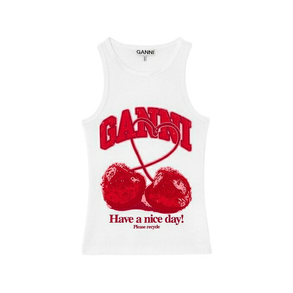 ガニー レディース カットソー トップス Cherry-print tank top White