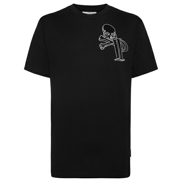 フィリッププレイン メンズ Tシャツ トップス Rhinestone-embellished cotton t-shirt Black｜asty