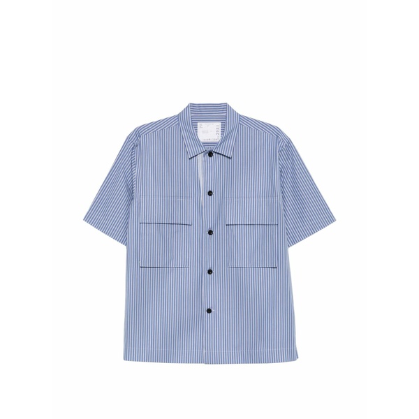 サカイ メンズ プルオーバー トップス Striped-pattern short-sleeve shirt Blue