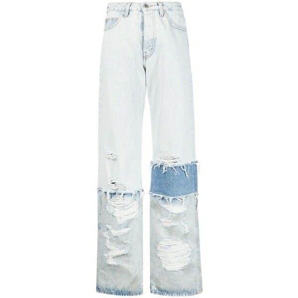 戸呂 プレストン レディース ジーンズズボン下 ボトムス Patchwork straight-leg jeans Blue