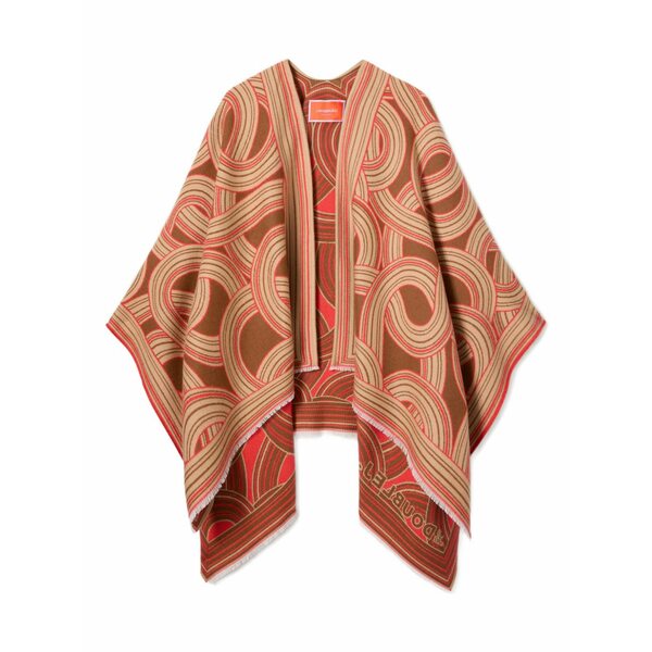 ラ・ダブル・ジェイ レディース 厚地の外套 アウター Soul fringed patterned poncho Brown