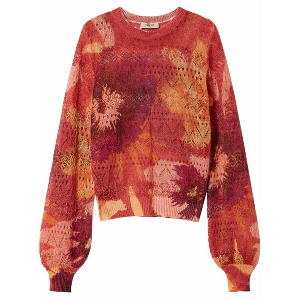 ツイン書き割り レディース 編み物\u0026プルオーバー アウター Floral-print jumper  Orange
