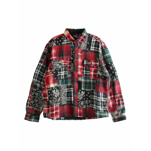 ラルフローレン メンズ ティーシャツ トップス Patchwork checked shirt Red