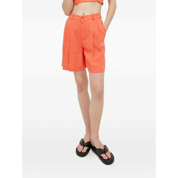 素っ気ない唐きび レディース 心地よいズボン下 ボトムス Pleated high-waisted shorts Orange