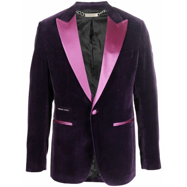 フィリップ飾り気の無い メンズ 上衣＆上衣 アウター Single-breasted velvet blazer Purple