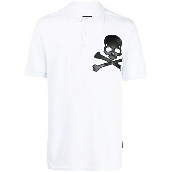 フィリップ飾り気の無い メンズ スポーツシャツ トップス Skull-patch cotton polo shirt  White