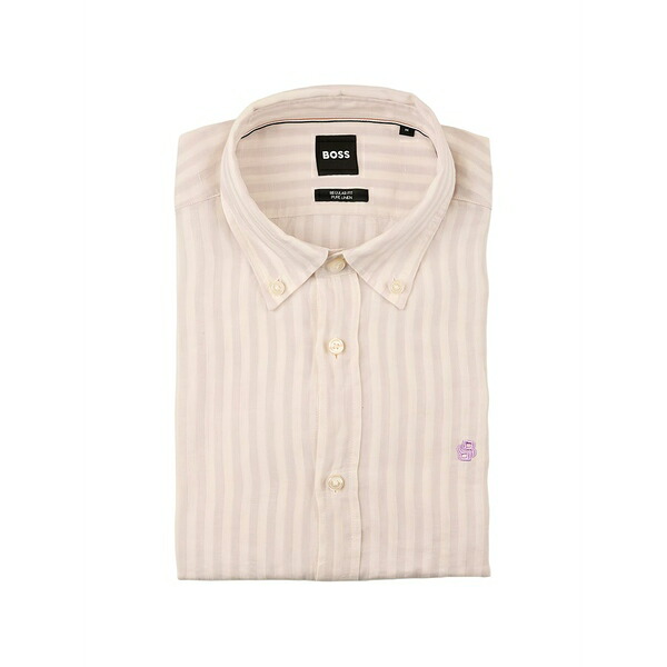 ボス メンズ シャツ トップス Striped linen shirt Neutrals｜asty