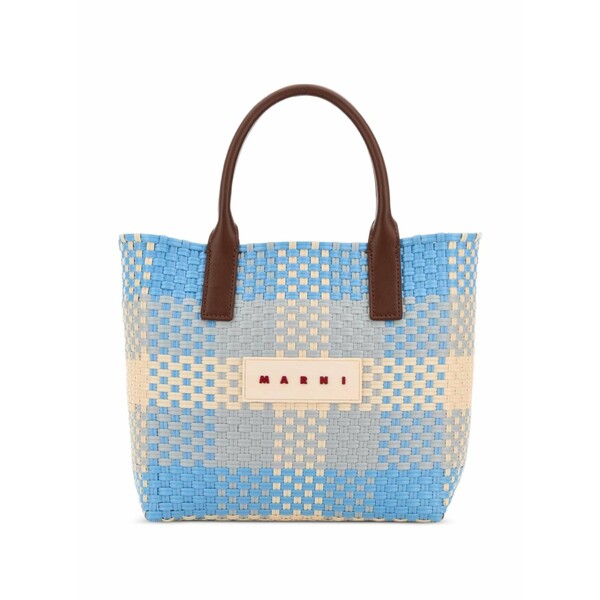 マルニ レディース トートバッグ 御徒面子 Check-pattern woven tote bag Blue