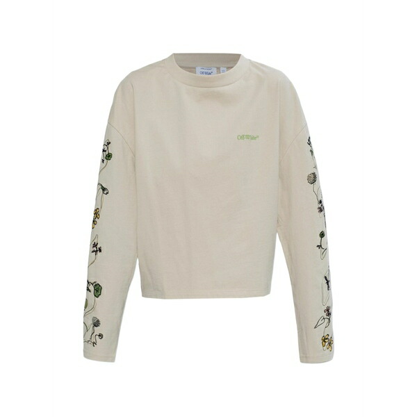 象牙色 レディース ティーシャツ トップス Floral-print logo-embroidered t-shirt Neutrals