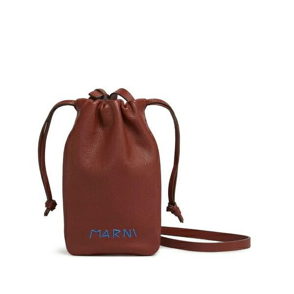 マルニ メンズ 札入れ 佩び物 Drawstring leather wallet Red