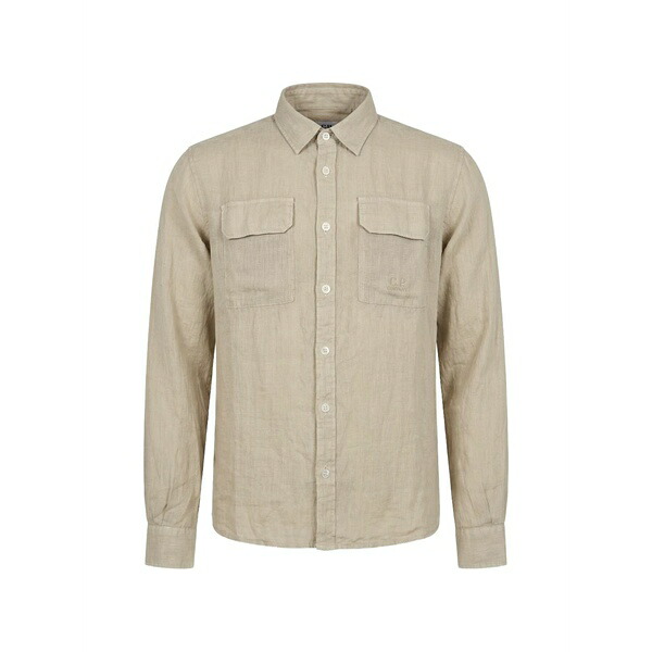 シーピーカンパニー メンズ ティーシャツ トップス Logo-embroidered chest-pocket shirt Neutrals