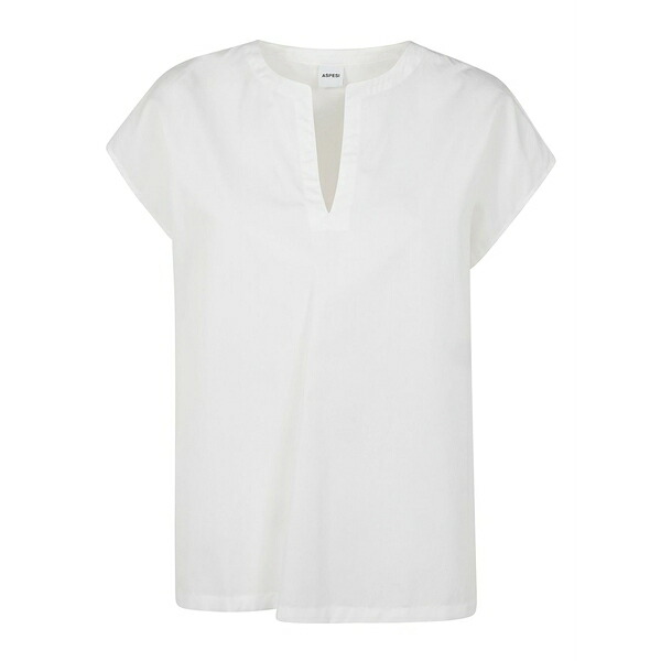 アスペジ レディース プルオーバー トップス V-neck t-shirt White