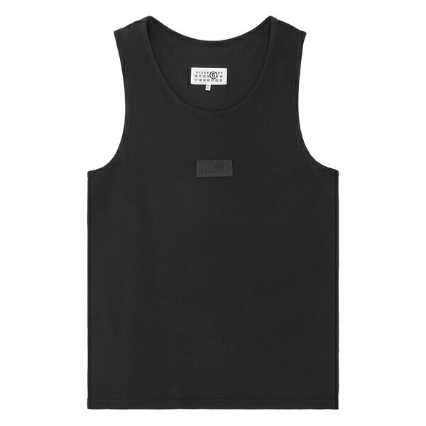 マルタンマルジェラ メンズ プルオーバー トップス Ribbed logo-plaque tank top Black