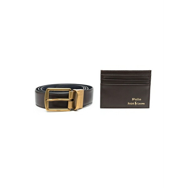 ラルフローレン メンズ 三尺帯 添え物 Foil-logo card holder belt gift set Brown