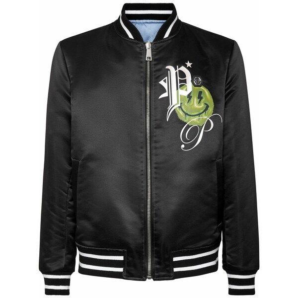 フィリップ飾り気の無い メンズ 上衣＆上衣 アウター Logo-print satin-finish reversible bomber jacket Blue
