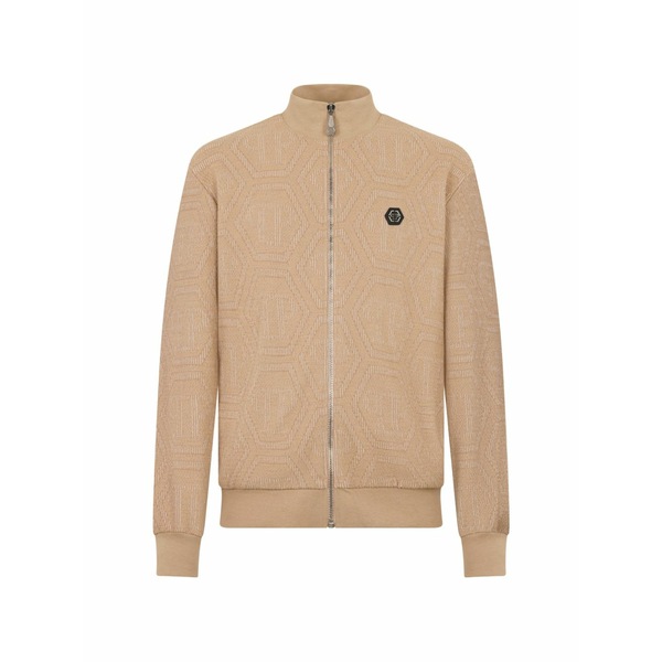 フィリッププレイン メンズ ジャケット＆ブルゾン アウター Jacquard monogram tracksuit jacket Neutrals｜asty