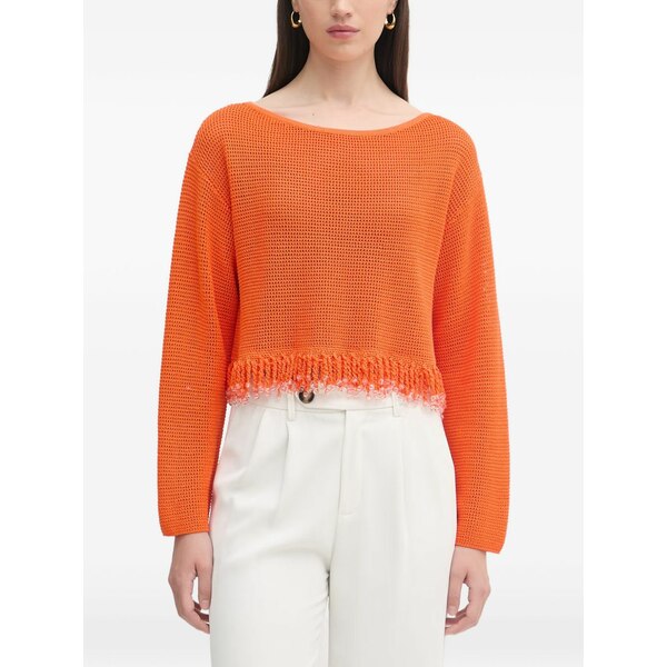 パトリツィア ペペ レディース 編み物\u0026ティーシャツ アウター Beaded fringe-trim mesh top Orange