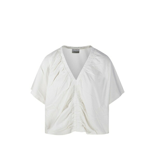 素っぽんぽん レディース プルオーバー トップス Gathered v-neck t-shirt White