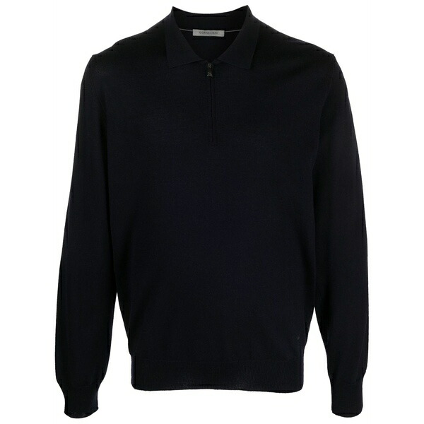 コルネリアーニ メンズ スポーツシャツ トップス Zip-up virgin-wool polo shirt Blue