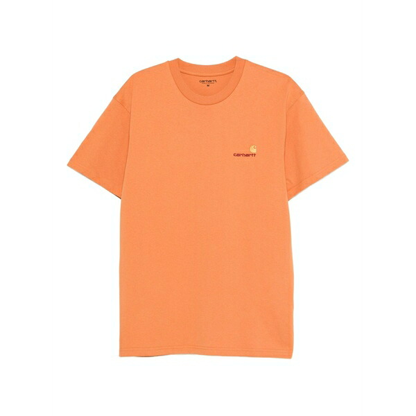 鉄道車両ハート形 メンズ ティーシャツ トップス Logo-embroidered t-shirt Orange