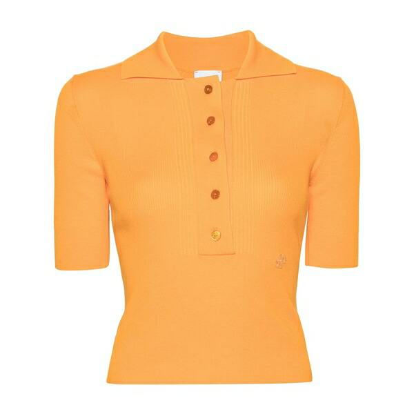 ジャンパトゥ レディース ティーシャツ トップス Ribbed short-sleeve polo top Orange