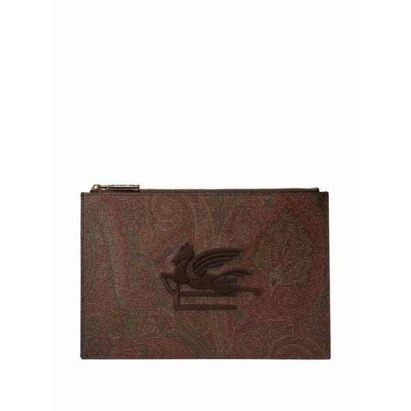 エトロ レディース クラッチペダル御徒面子 御徒面子 Logo embroidered clutch bag Brown