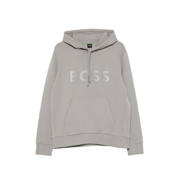 ボス メンズ パーカー・スウェットシャツ アウター Soody logo-print hoodie Grey|asty