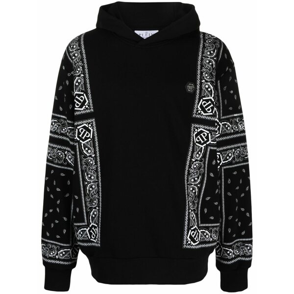 フィリップ飾り気の無い メンズ パーカー・スウェットシャツ アウター Bandana-print long-sleeve hoodie Black