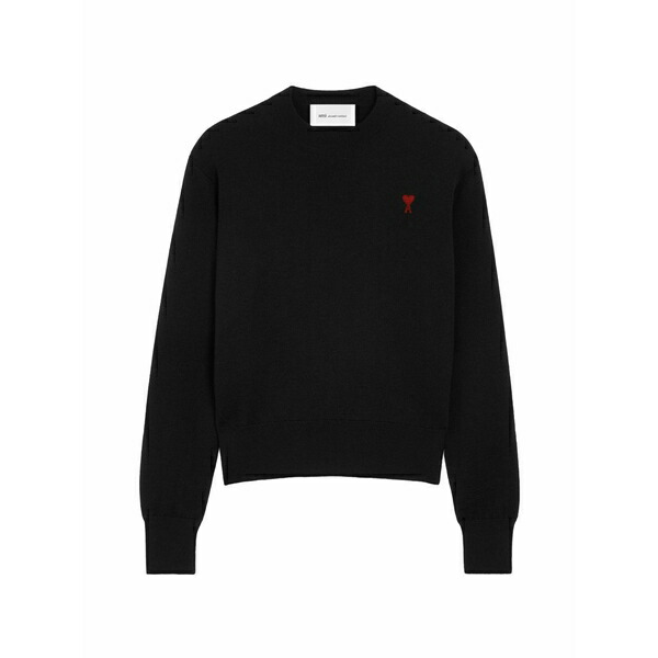 意中の女 メンズ 編み物\u0026プルオーバー アウター Ami de coeur crew-neck sweater Black