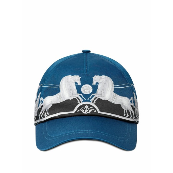 ヴェルサーチ メンズ 帽子 アクセサリー Horse-print baseball cap Blue｜asty