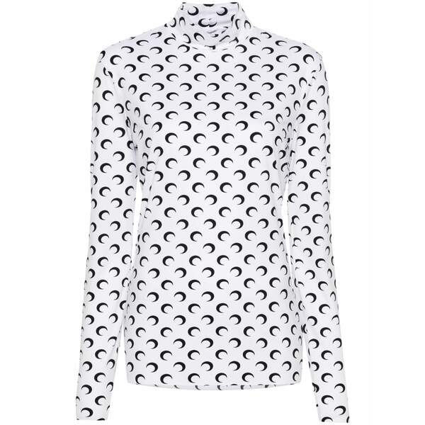 米国海兵隊員 独居室 メンズ プルオーバー トップス Moon-print mock-neck t-shirt White