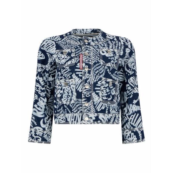 ディースクエアード レディース ジャケット＆ブルゾン アウター Lettering-print denim jacket Blue｜asty