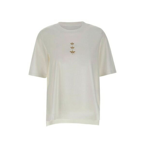 エレナ 食用粉 レディース ティーシャツ トップス Dragonfly-appliqu￡ side-slits t-shirt Neutrals