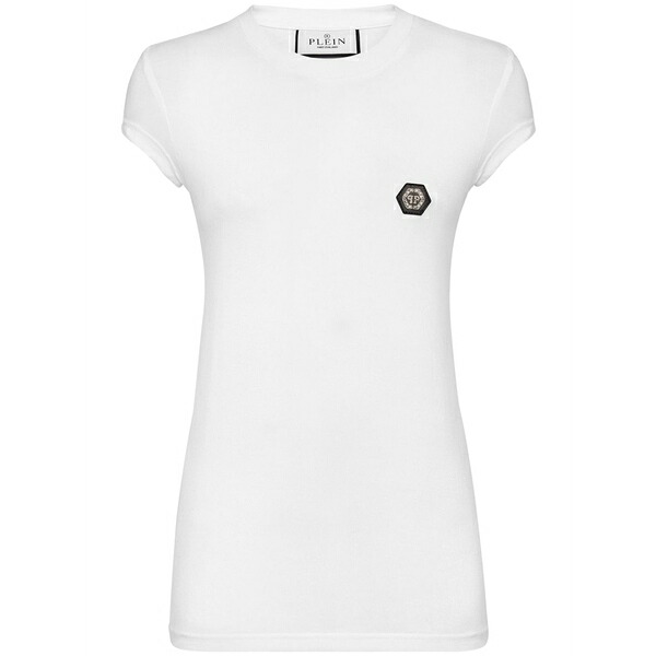 フィリップ飾り気の無い レディース プルオーバー トップス Logo-patch cotton t-shirt White