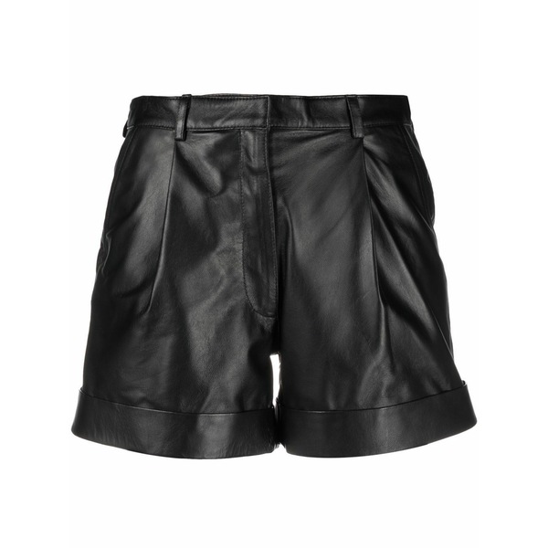マノーキ レディース 心地よいズボン下 ボトムス Jett high-waisted leather shorts Black
