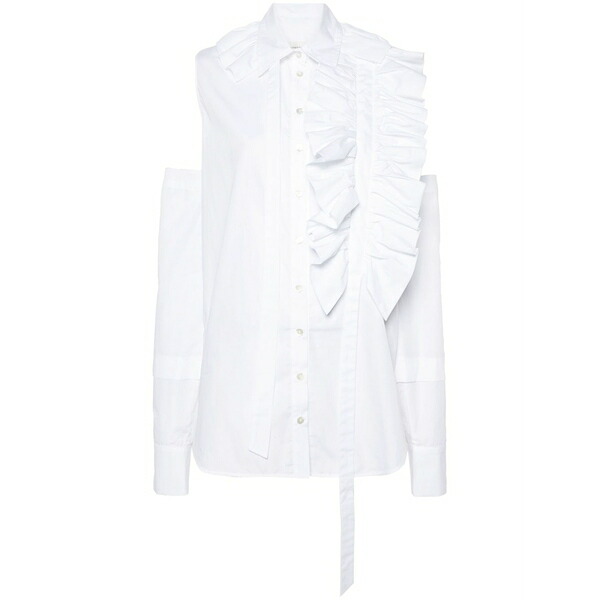 フェイスコネクション レディース ティーシャツ トップス Ruffle-detail poplin shirt White