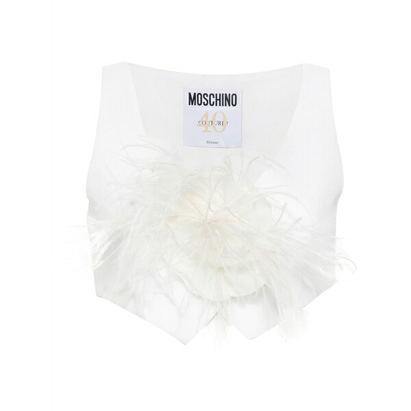 モスキーノ レディース カットソー トップス Floral-brooch cropped waistcoat White