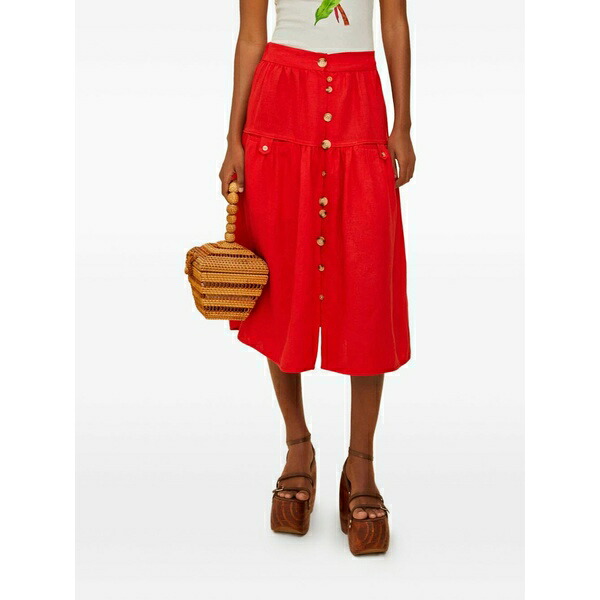 農園 リオ レディース スコート ボトムス Button tiered MIDI skirt Red