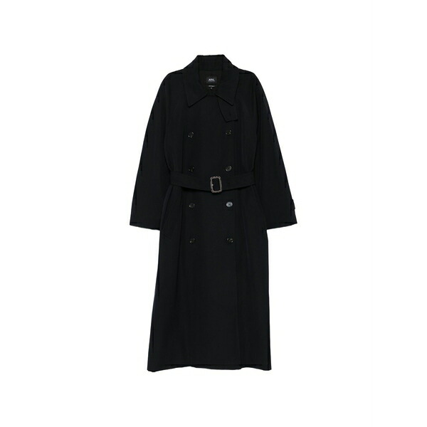 アーペーセー レディース 厚地の外套 アウター Belted double-breasted trench coat Blue